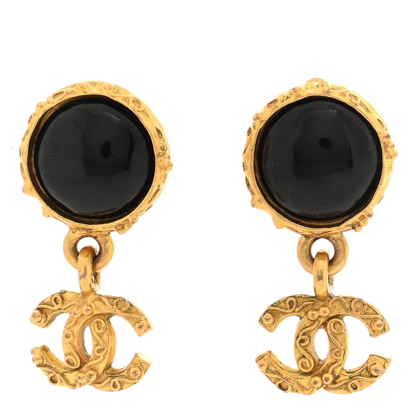 Resin CC Drop Clip On Earrings Gold Black