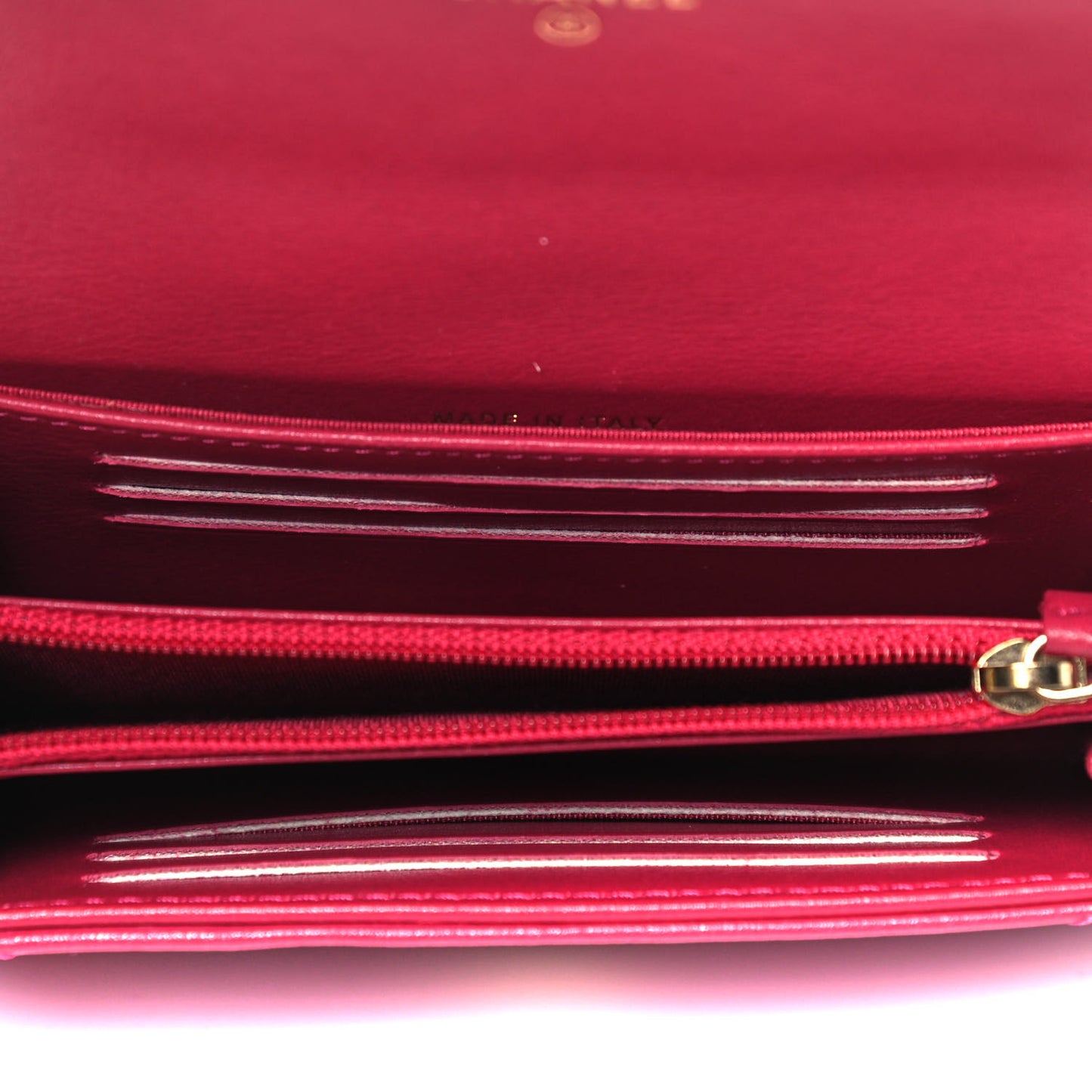 Calfskin Chevron Quilted Compact Flap Wallet Dark Pink