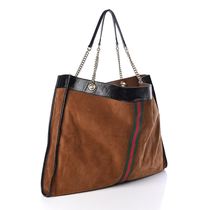 Gucci Suede Patent Maxi Rajah Chain Tote Nocciola Black 3 of 9