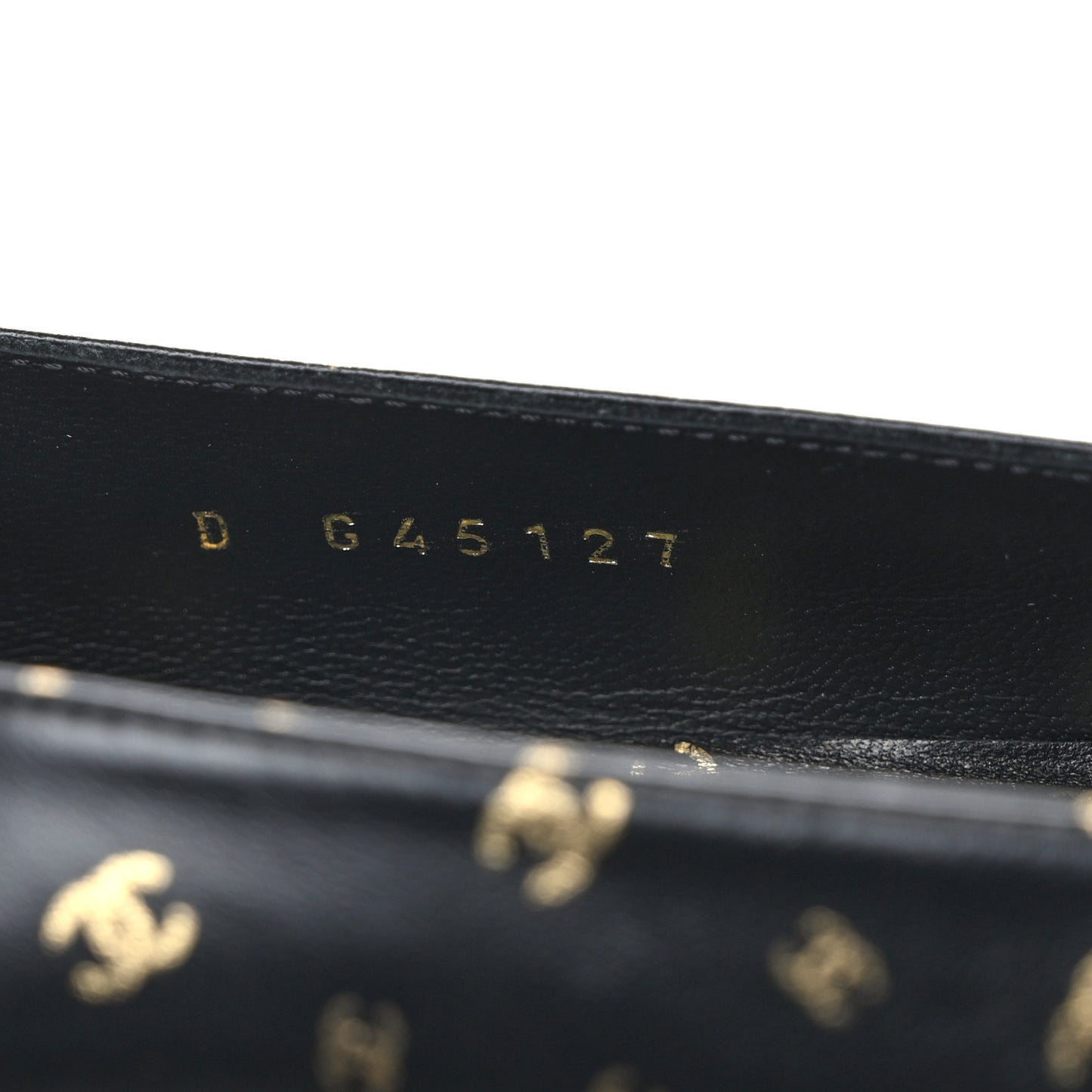 Lambskin Patent Calfskin Printed CC Cap Toe Ballerina Flats 37 Black Gold