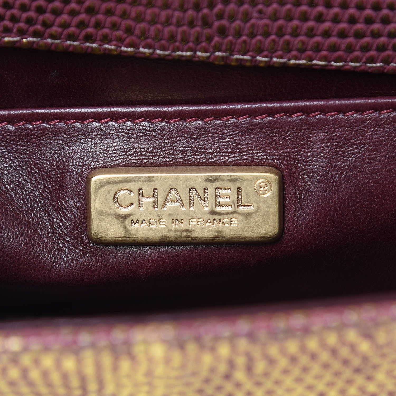 Chanel Metallic Lizard Small Boy Flap Gold Burgundy 10 of 11