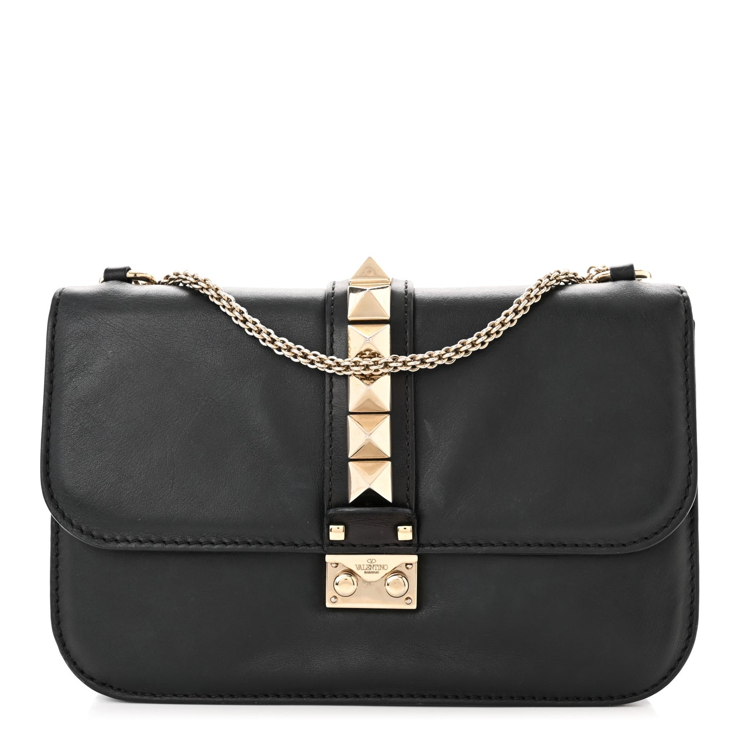 Vitello Medium Glam Lock Rockstud Flap Black