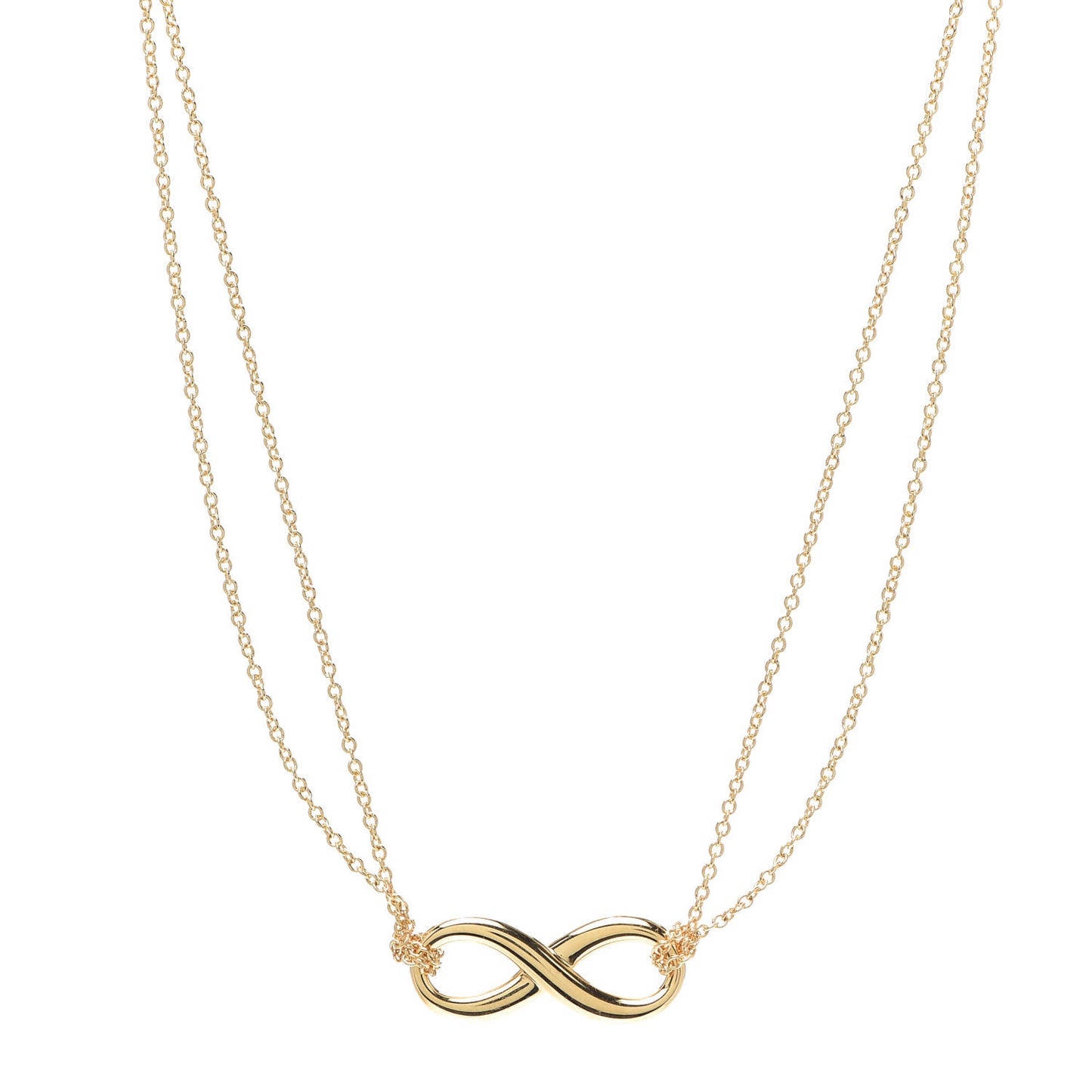 18K Yellow Gold Infinity Double Chain Pendant Necklace
