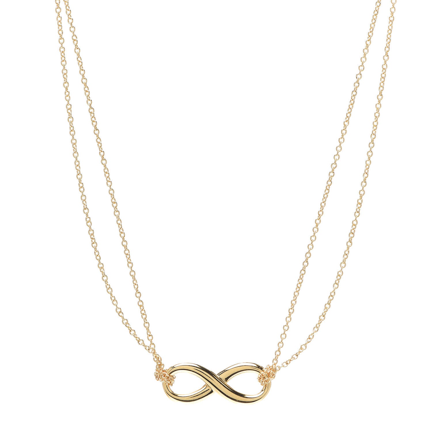 Tiffany 18K Yellow Gold Infinity Double Chain Pendant Necklace 1 of 6