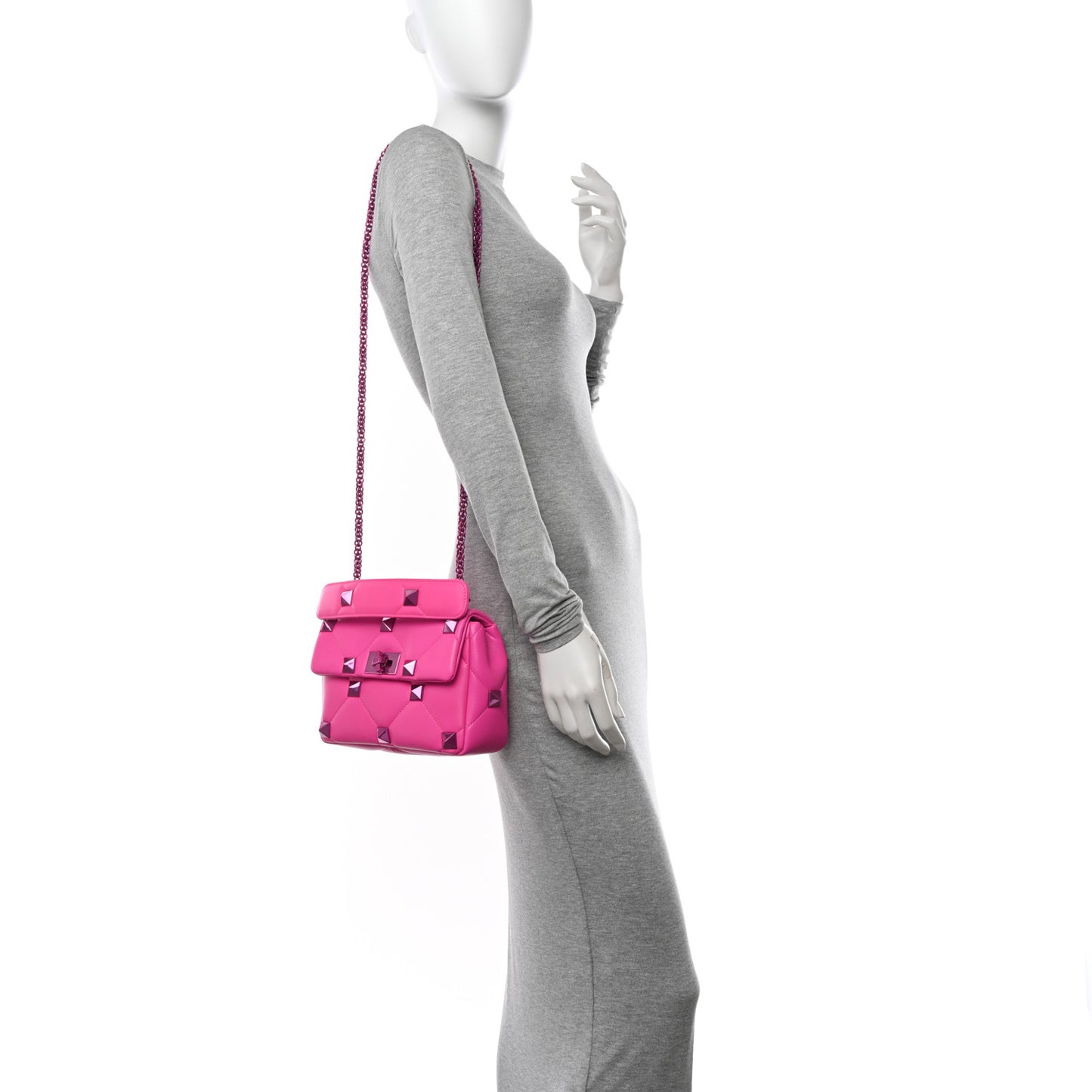 Nappa Lacquer Monochrome Medium Roman Stud Shoulder Bag Pink PP