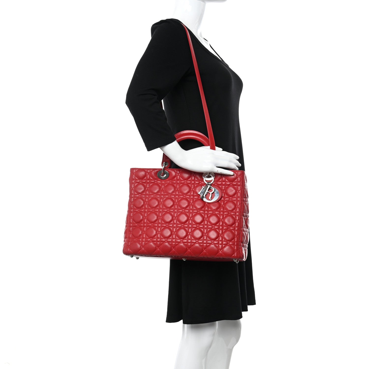Christian Dior Lambskin Cannage Large Lady Dior Red 2 of 10
