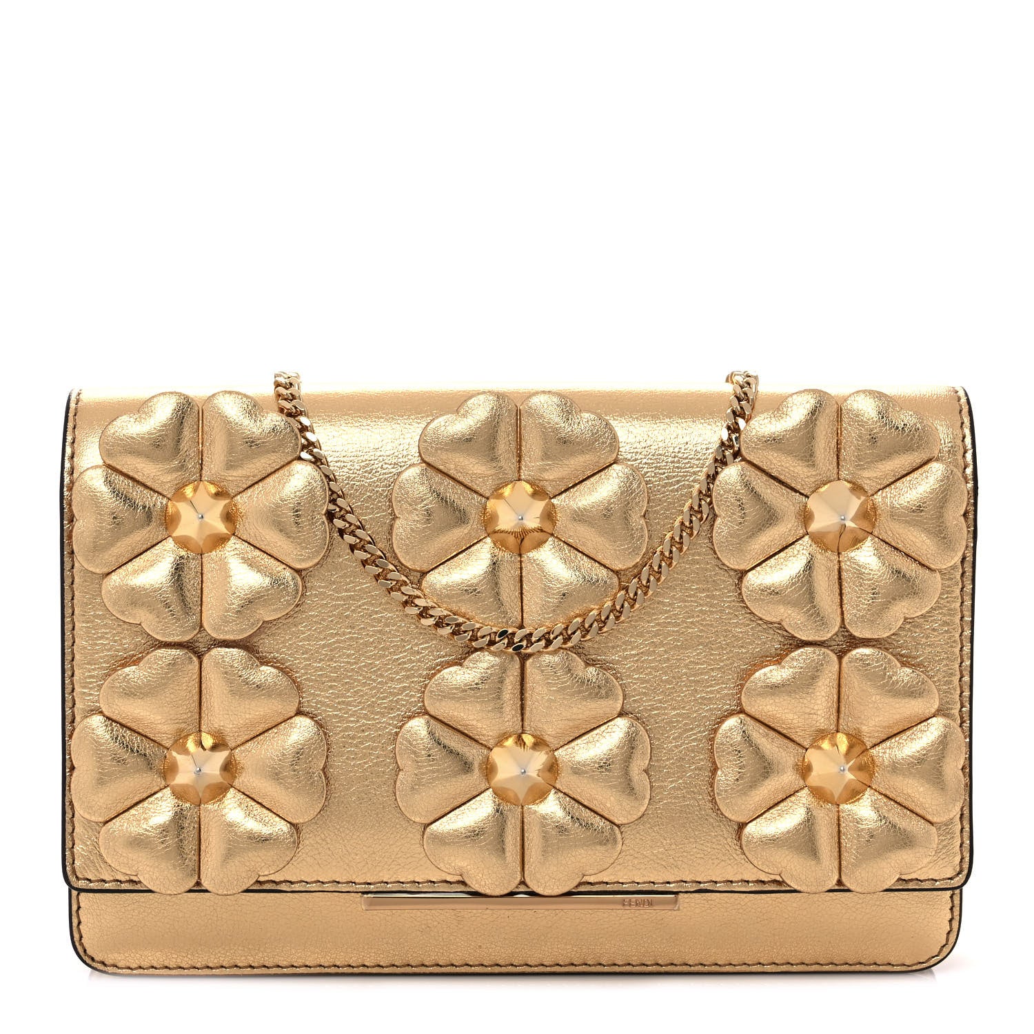 Fendi Vitello Catalan Mirror Flowerland Tube Wallet On Chain Gold 1 of 11