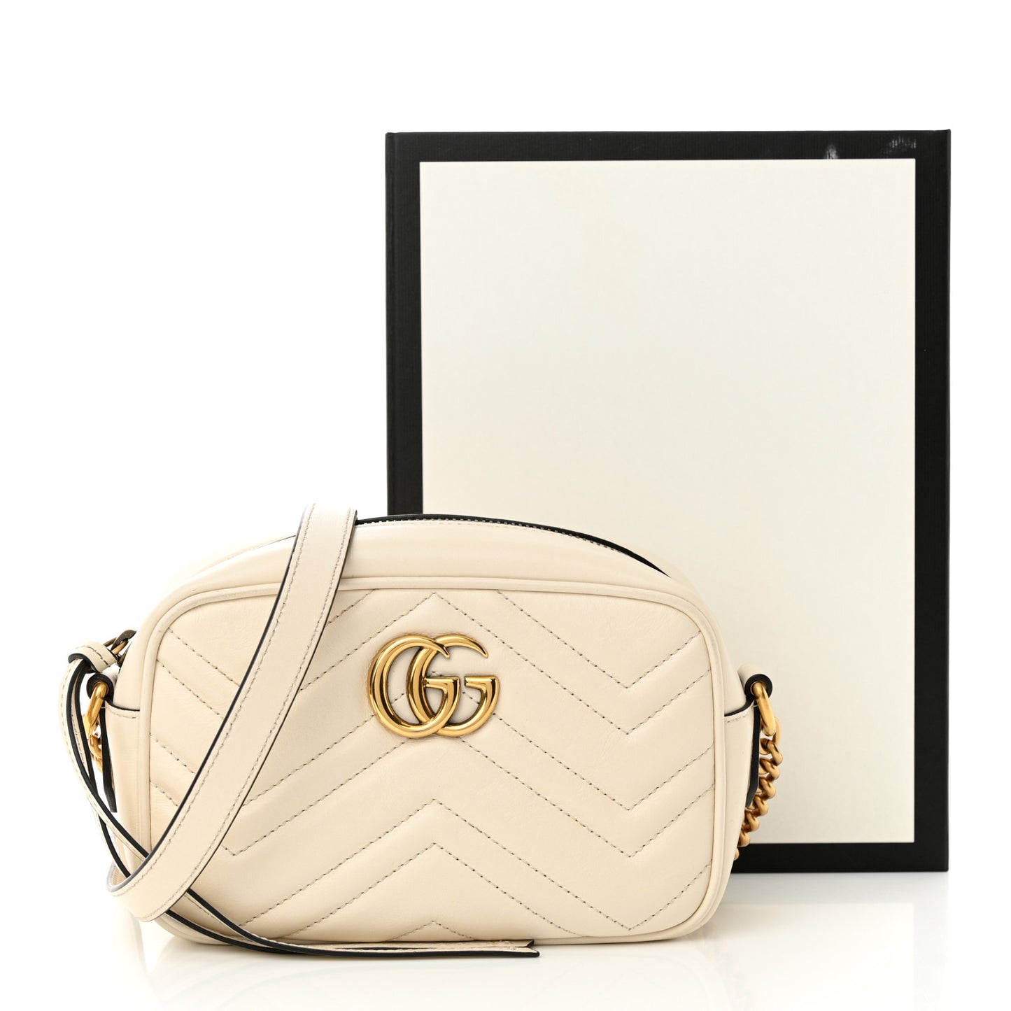Calfskin Matelasse Mini GG Marmont Chain Shoulder Bag White