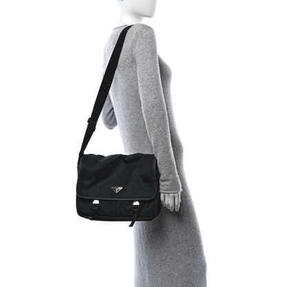 Prada Tessuto Nylon Saffiano Large Double Snap Buckle Messenger Bag Black 3 of 10