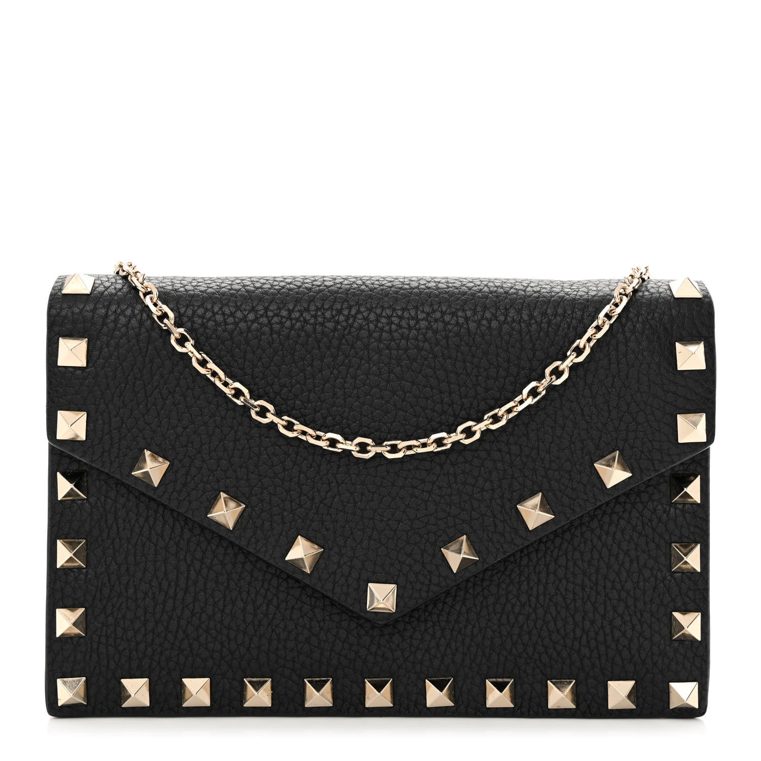Valentino Garavani Pebbled Calfskin Rockstud Envelope Wallet on Chain Black 1 of 10