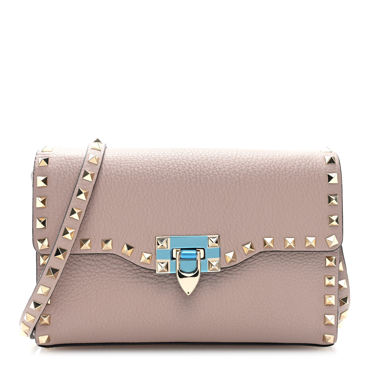 Valentino Garavani Pebbled Calfskin Medium Rockstud Flip Lock Crossbody Bag Poudre 1 of 9
