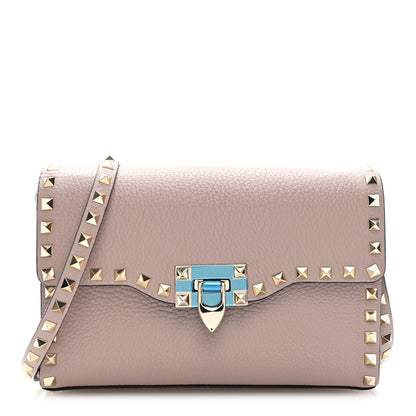 Valentino Garavani Pebbled Calfskin Medium Rockstud Flip Lock Crossbody Bag Poudre 1 of 9