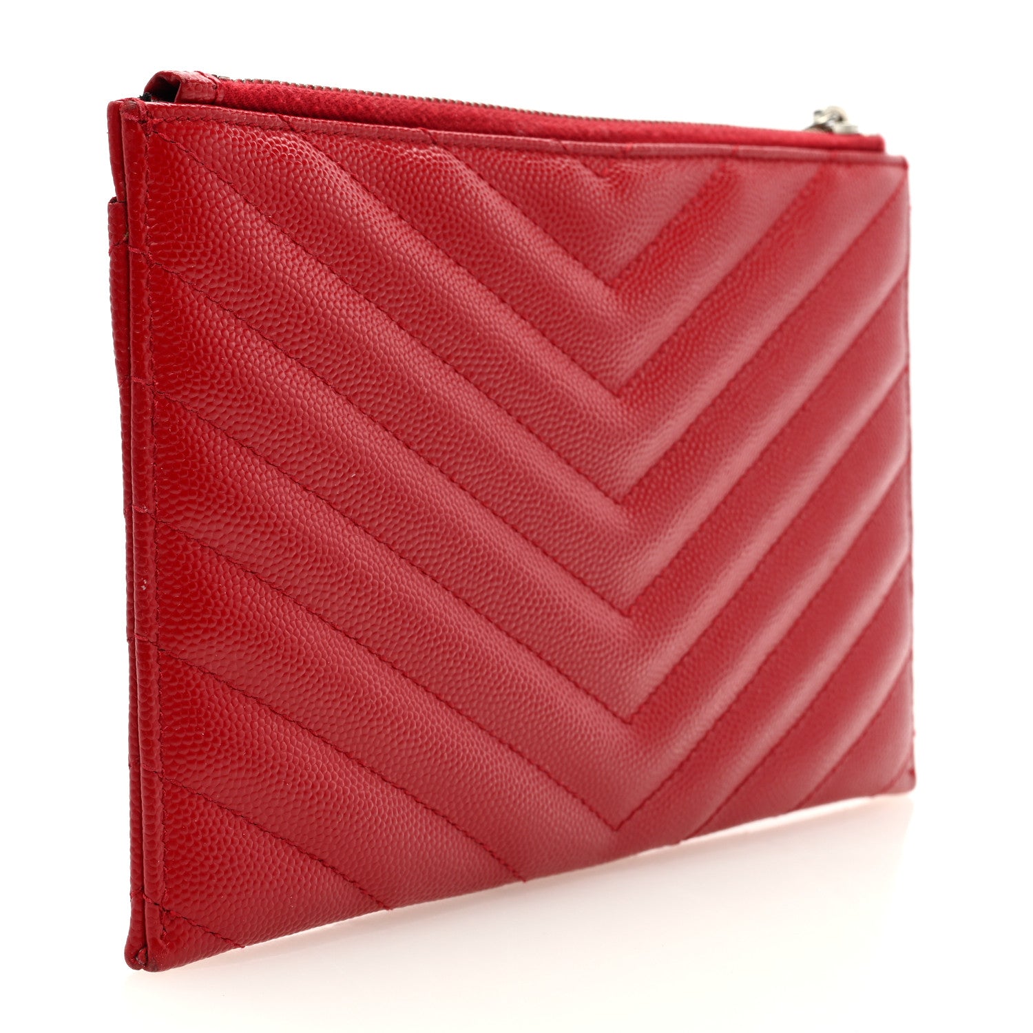 Saint Laurent Grain De Poudre Chevron Monogram Bill Pouch Rouge Eros 3 of 6