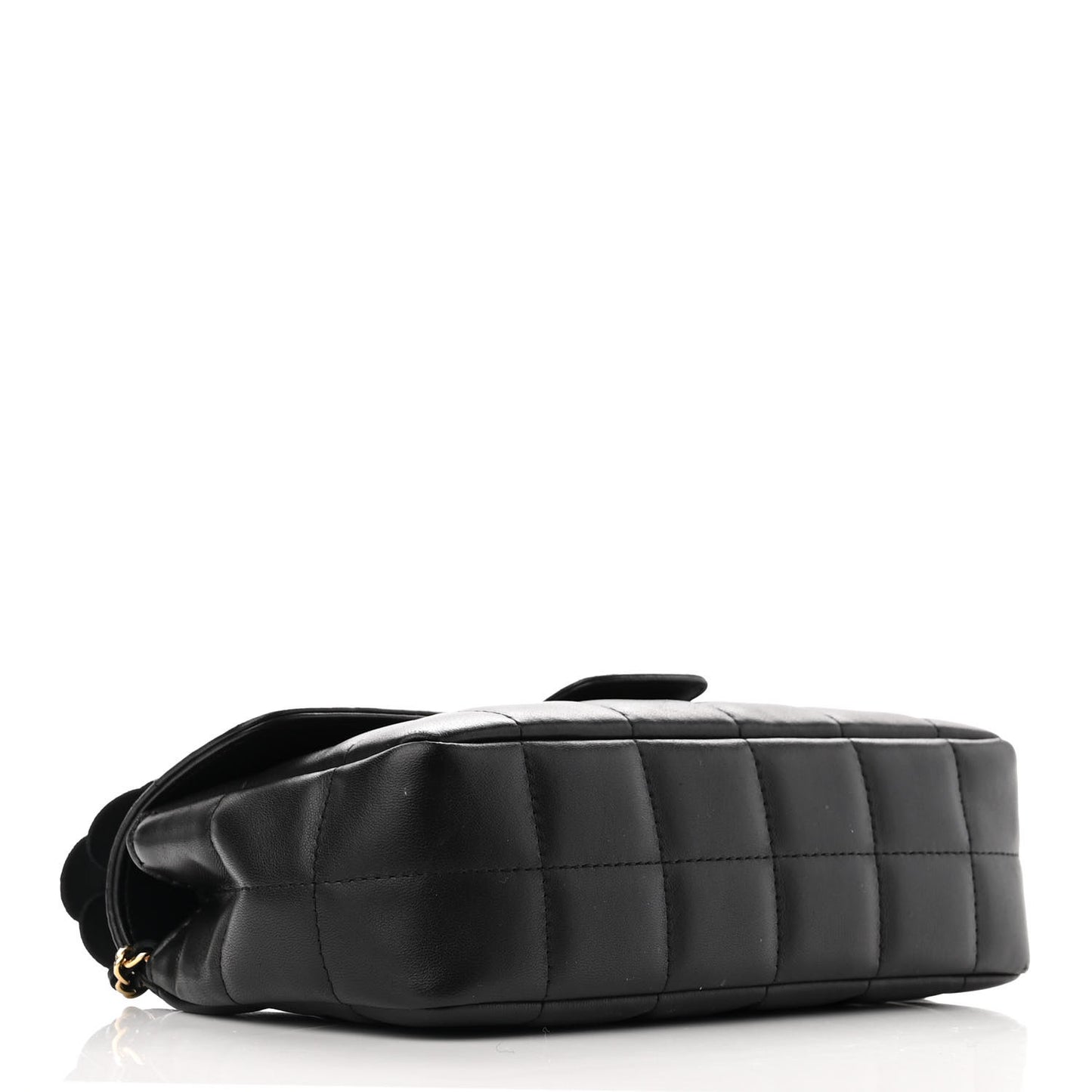 Lambskin Quilted Mini Chocolate Bar Camellia Flap Black