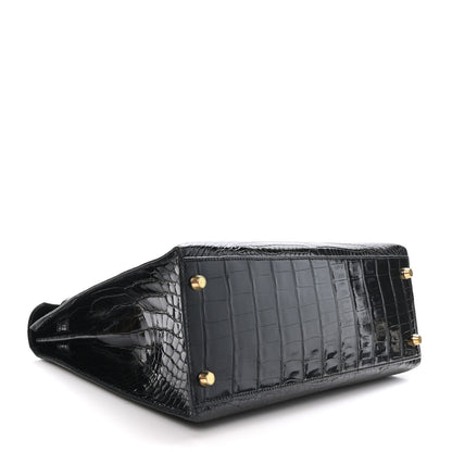 Hermes Shiny Porosus Crocodile Kelly Sellier 32 Black 4 of 10