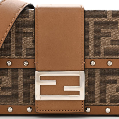 Fendi Shiny Glazed Fabric Vachetta FF 1974 Mini Baguette Trunk Mogano Panna Cuoio 8 of 12