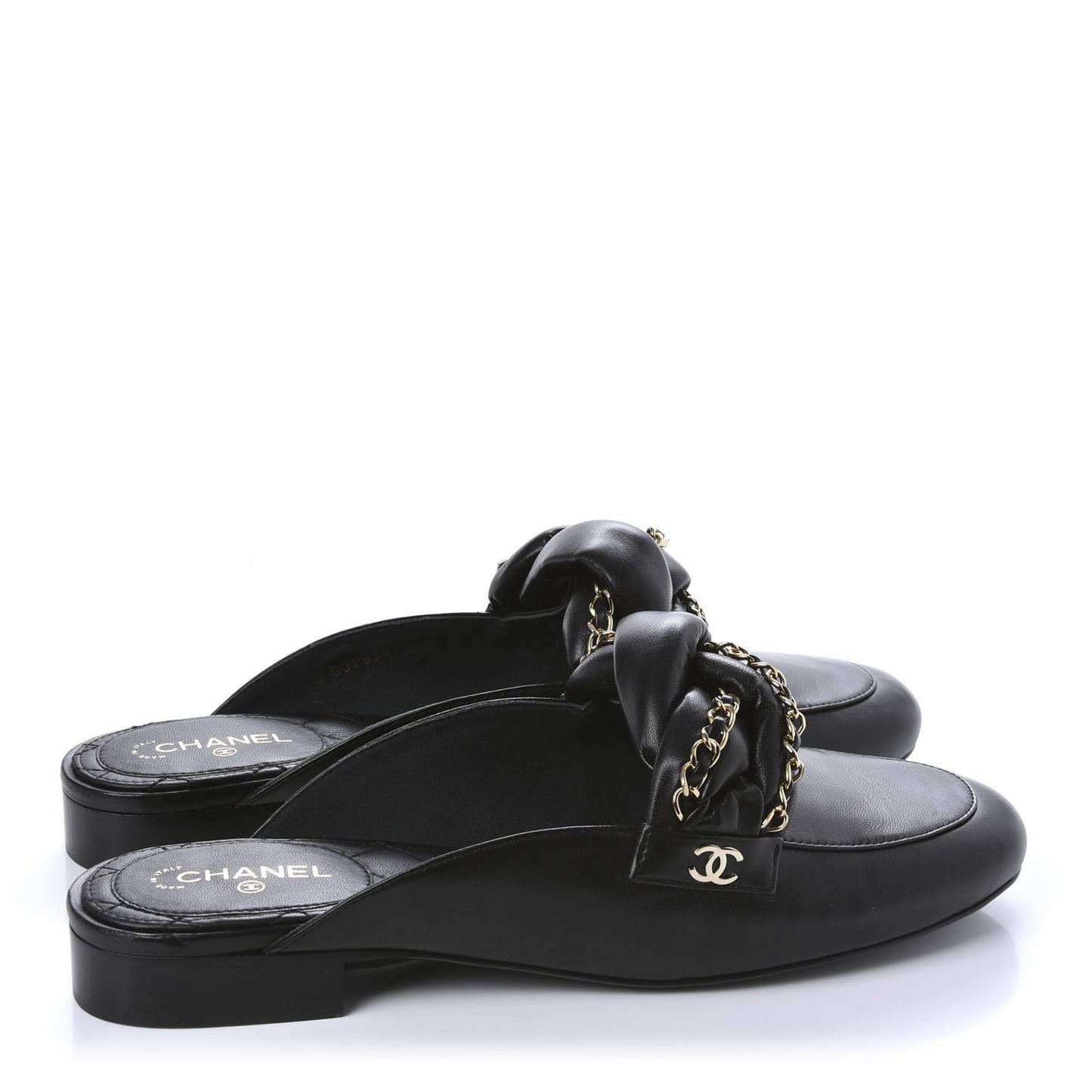 Lambskin Chain Braided Mules 40 Black