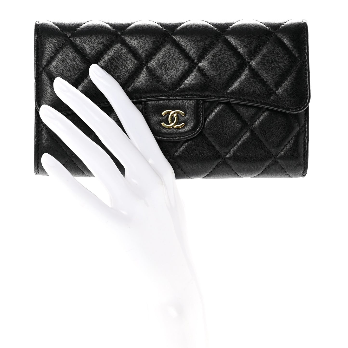 Lambskin Quilted Large Flap Wallet Black