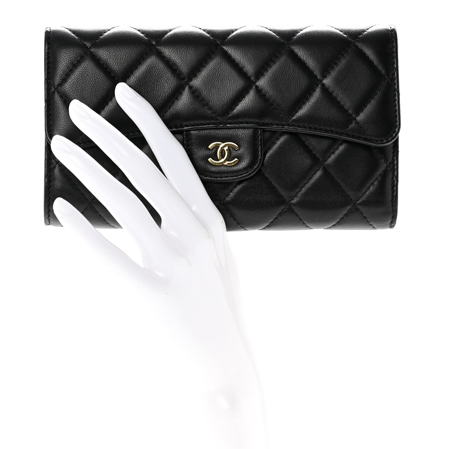 Chanel Lambskin Quilted Large Flap Wallet Black 2 of 9