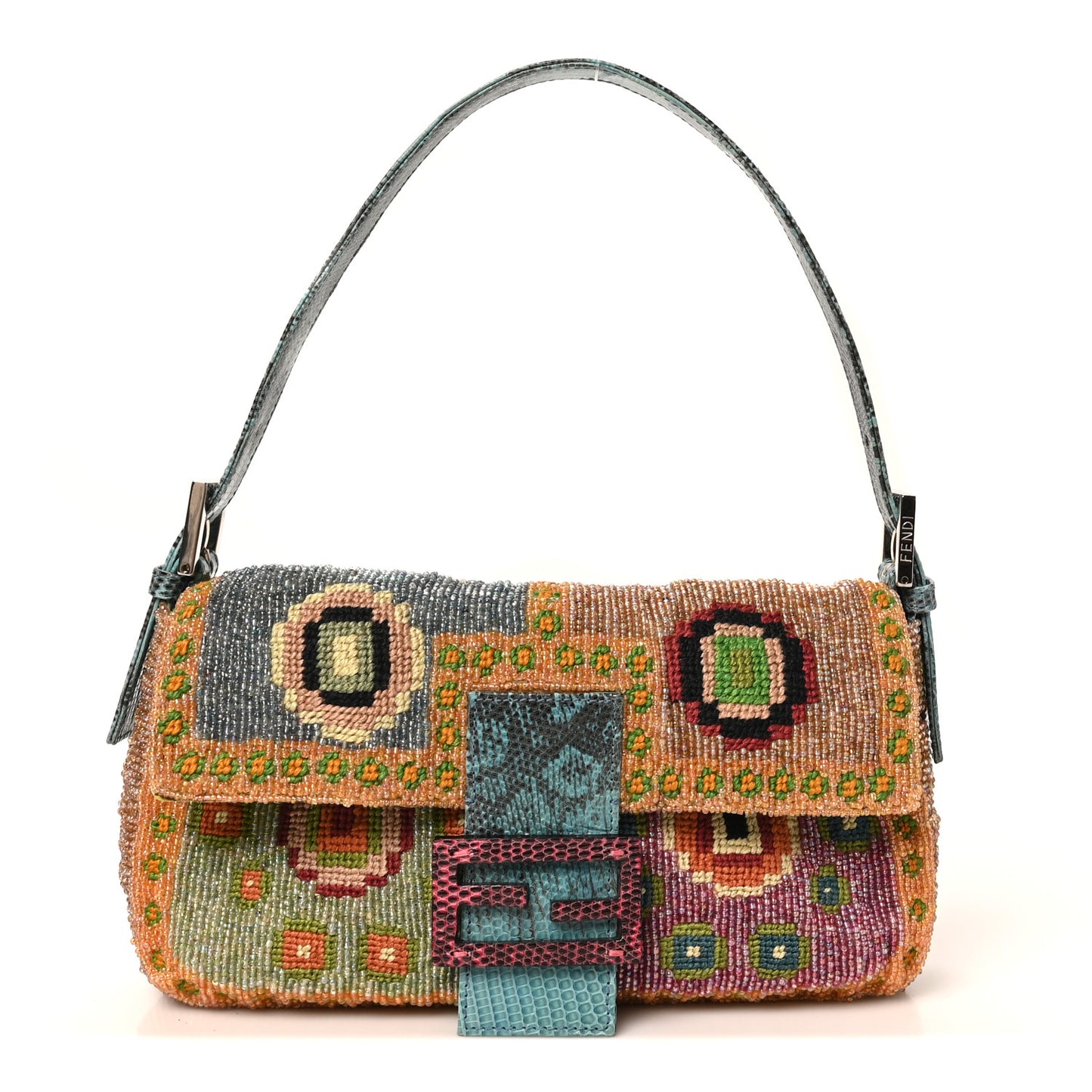 Wool Embroidered Beaded Lizard Baguette Multicolor