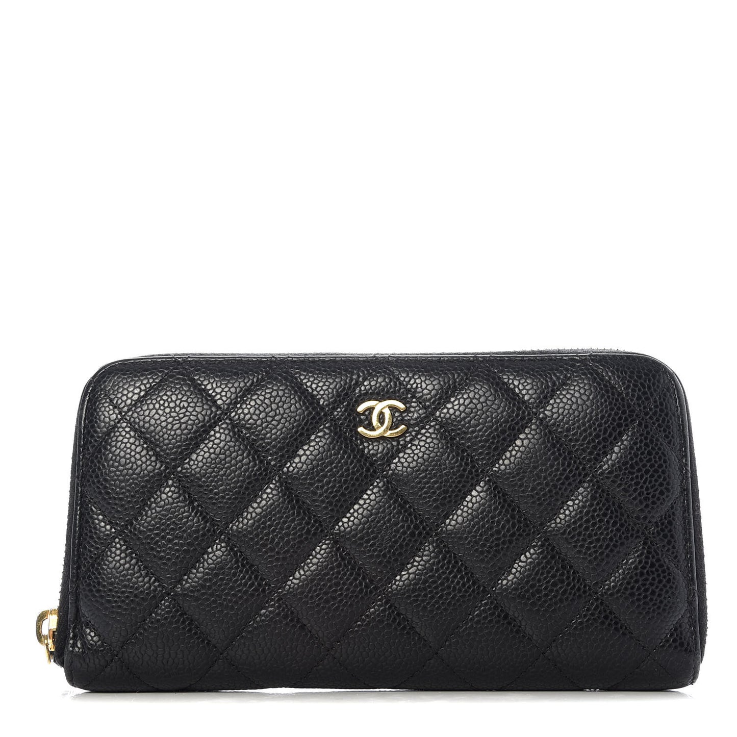Caviar Quilted Large Gusset Zip Around Wallet Black