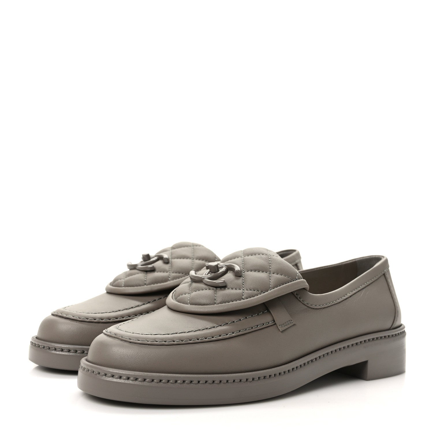 Chanel Lambskin Quilted CC Turnlock Moccasins 38.5 Grey 3 of 8