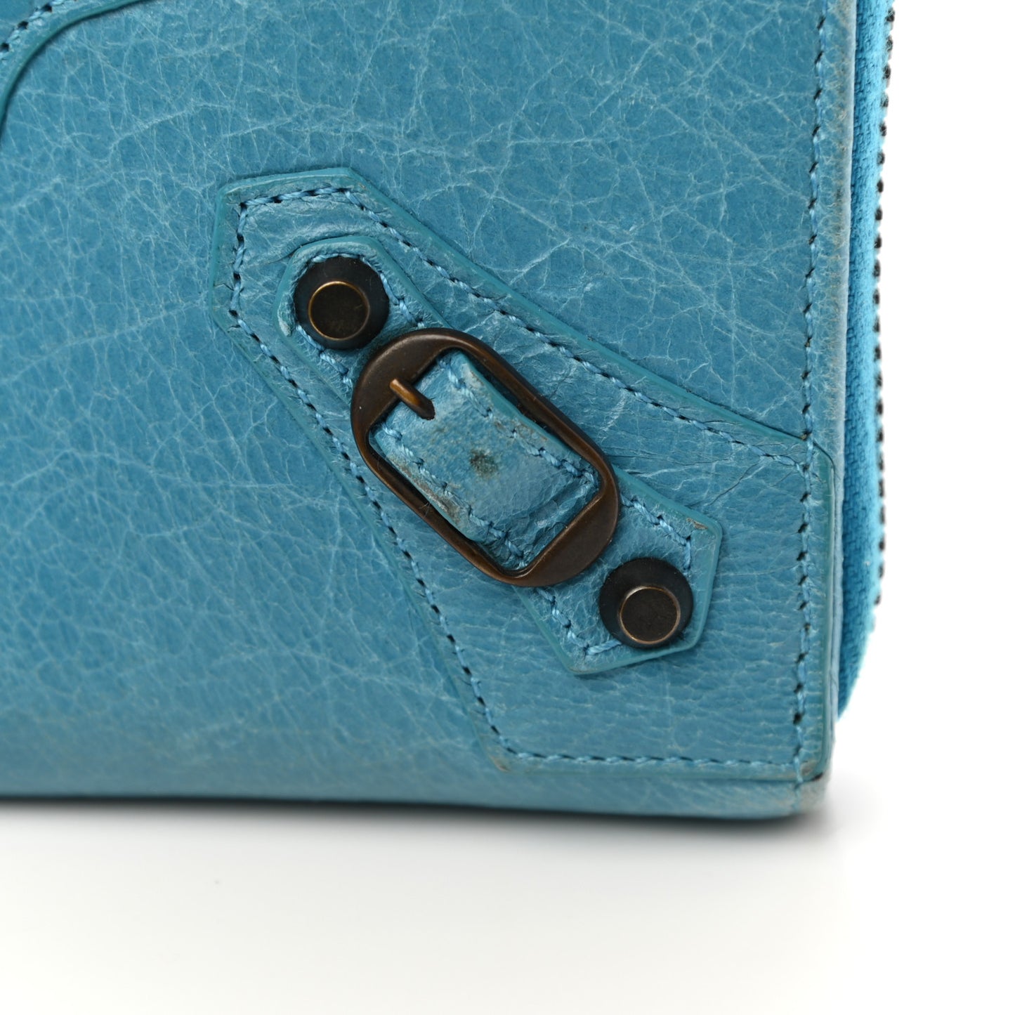 Agneau Giant 12 Hardware Continental Zip Around Wallet Blue Paon