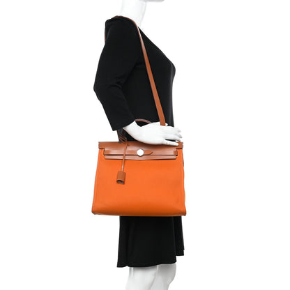 Hermes Toile Officer Vache Hunter Herbag Zip 31 PM Jaune Ambre Natural 2 of 13
