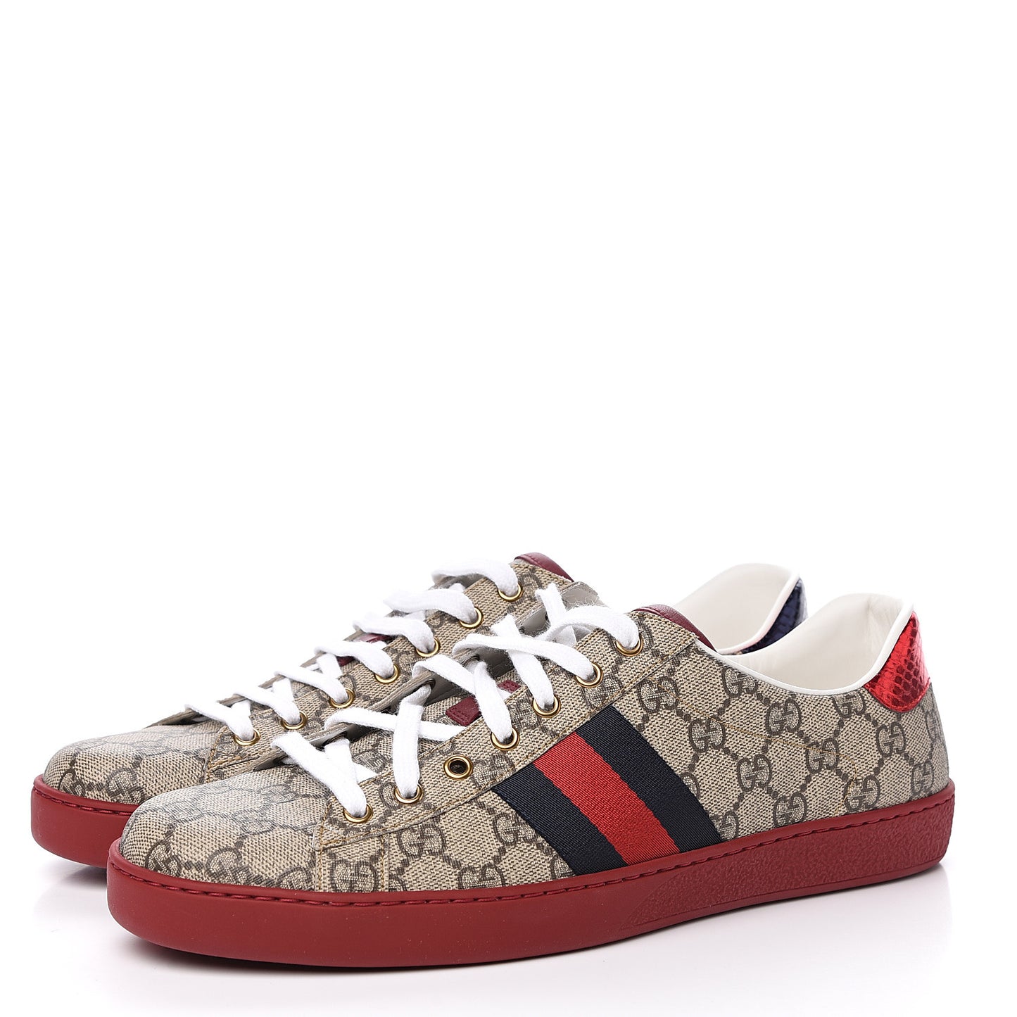 GG Supreme Monogram Ayers Mens New Ace Low-Top Sneaker 11 Beige Red