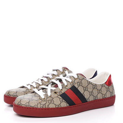 Gucci GG Supreme Monogram Ayers Mens New Ace Low-Top Sneaker 11 Beige Red 3 of 8