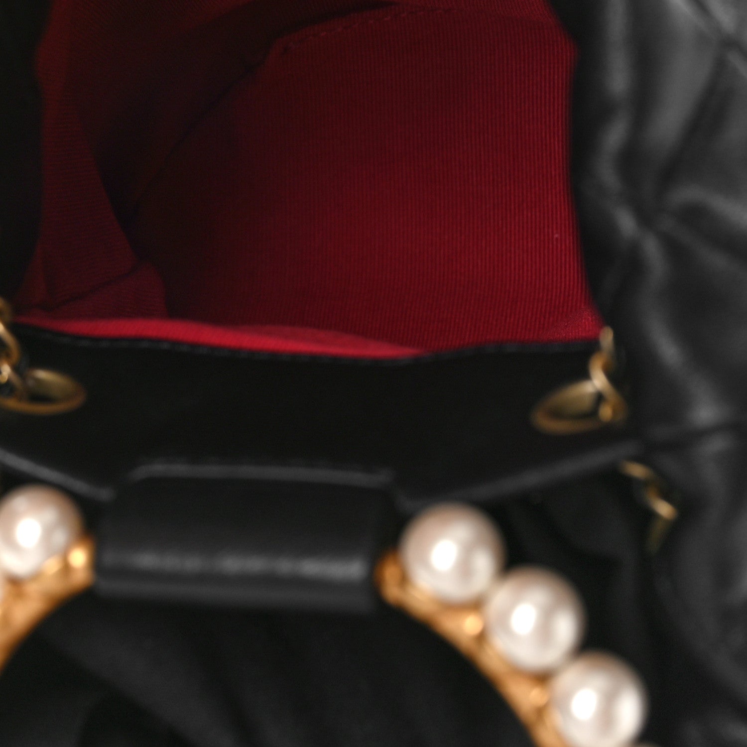 Chanel Lambskin Quilted Pearl Crown Drawstring Bag Black 5 of 8