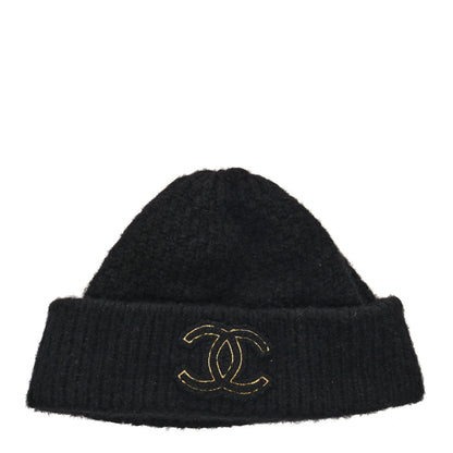 Chanel Cashmere Silk CC Beanie Hat Black 1 of 5