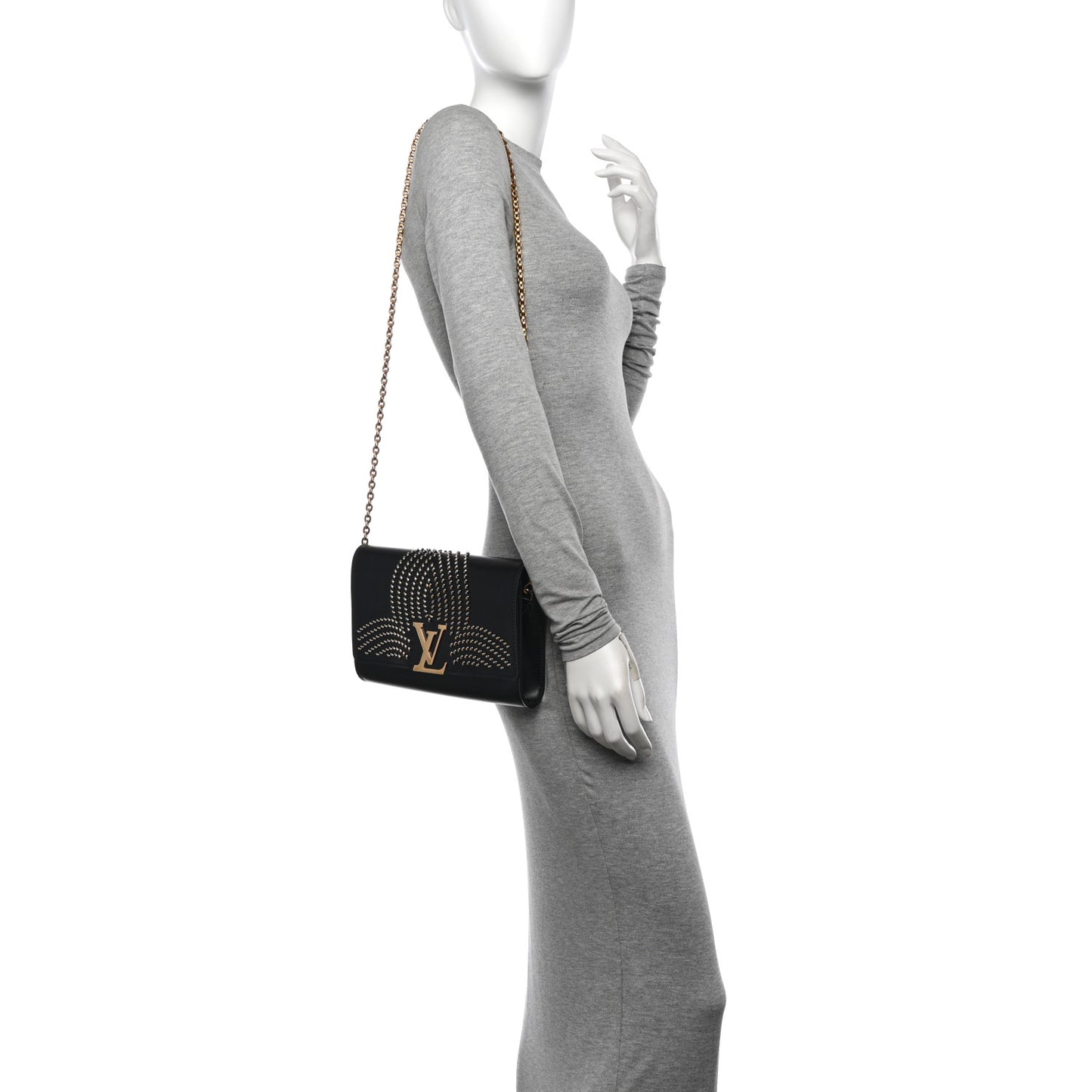 Calfskin Fleur De Lys Pochette Chain Louise Black