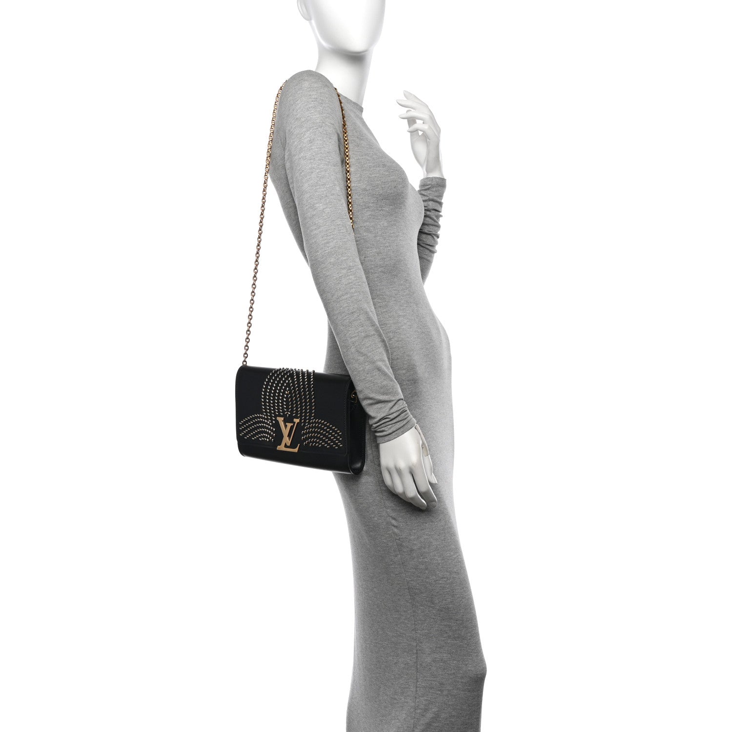 Louis Vuitton Calfskin Fleur De Lys Pochette Chain Louise Black 2 of 12