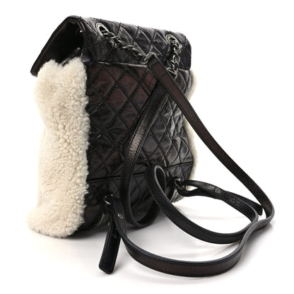 Chanel Glazed Calfskin Shearling Quilted Small Mountain Backpack Black Ivory 2 of 8