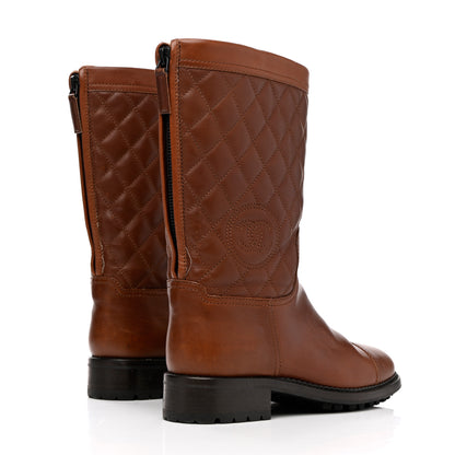 Chanel Calfskin Quilted CC Boots 37.5 Brown 4 of 16