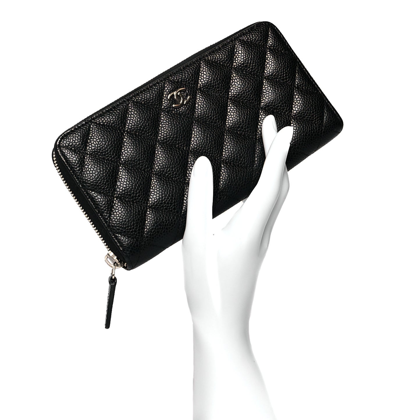 Caviar Quilted Large Gusset Zip Around Wallet Black