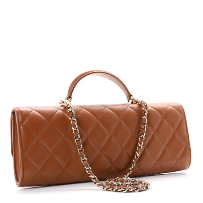 Chanel Lambskin Quilted Top Handle Long Clutch With Chain Brown 4 of 23