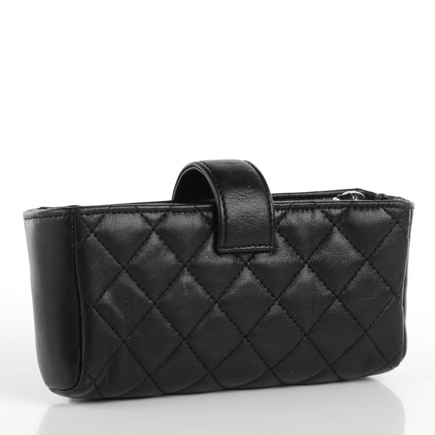 Lambskin Quilted Mini Phone Holder Clutch Black