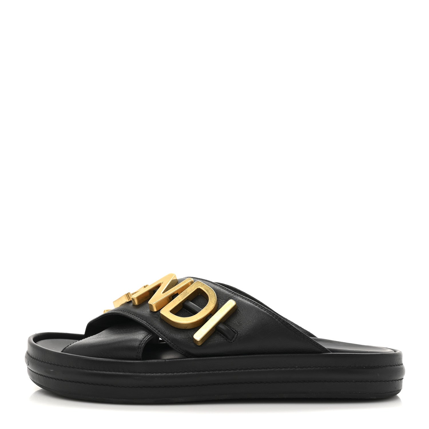 Fendi Vitello Womens Fendigraphy Slide Sandals 38.5 Black 1765254