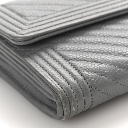 Chanel Caviar Chevron Quilted Large Boy Gusset Flap Wallet Grey 8 of 13