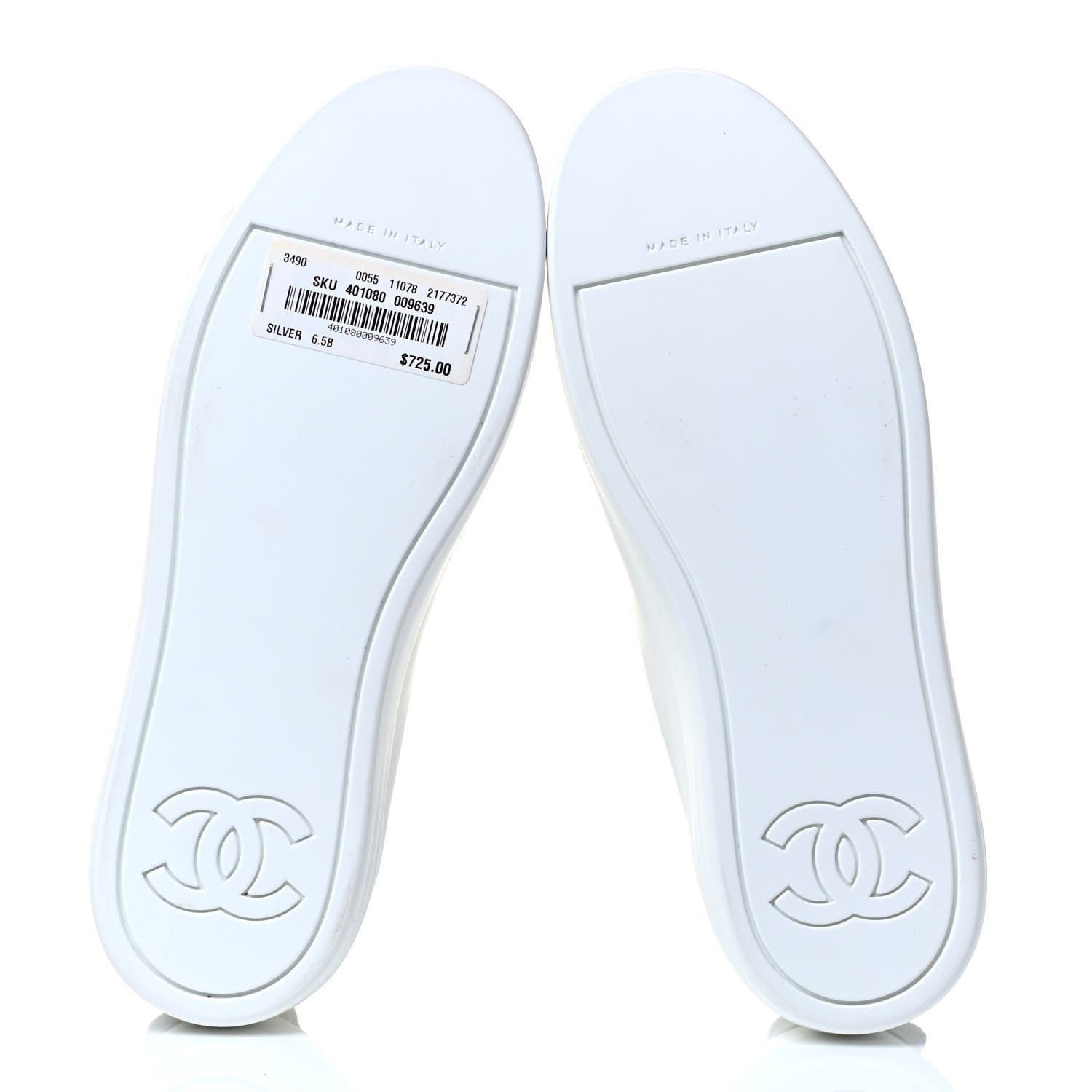 Chanel Calfskin Velvet Womens CC Sneakers 36.5 White Silver 8 of 8
