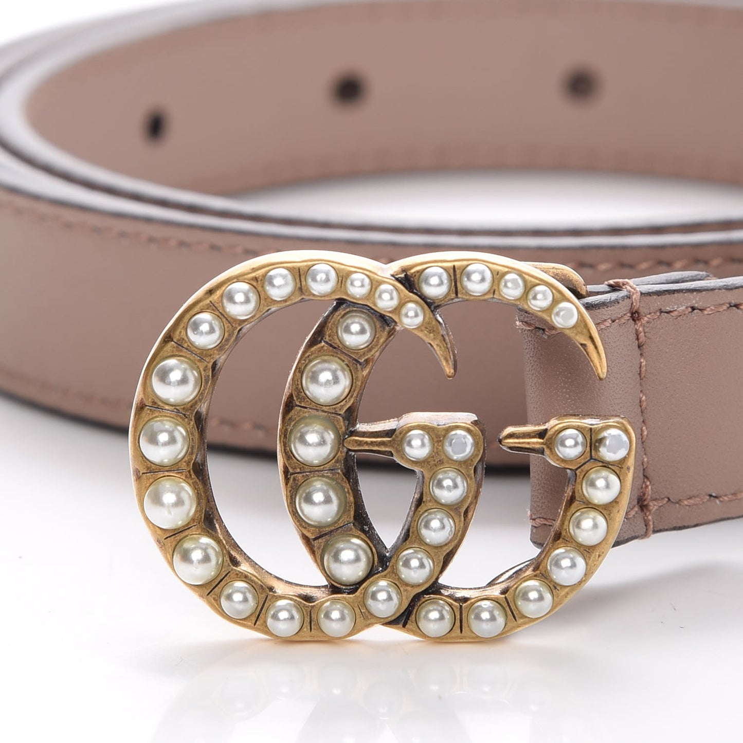 Calfskin Pearl Double G 20mm Belt 95 38 Porcelain Rose