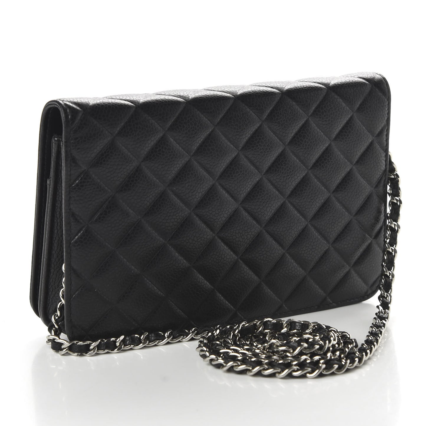 Caviar Quilted Diamond CC Wallet On Chain WOC Black