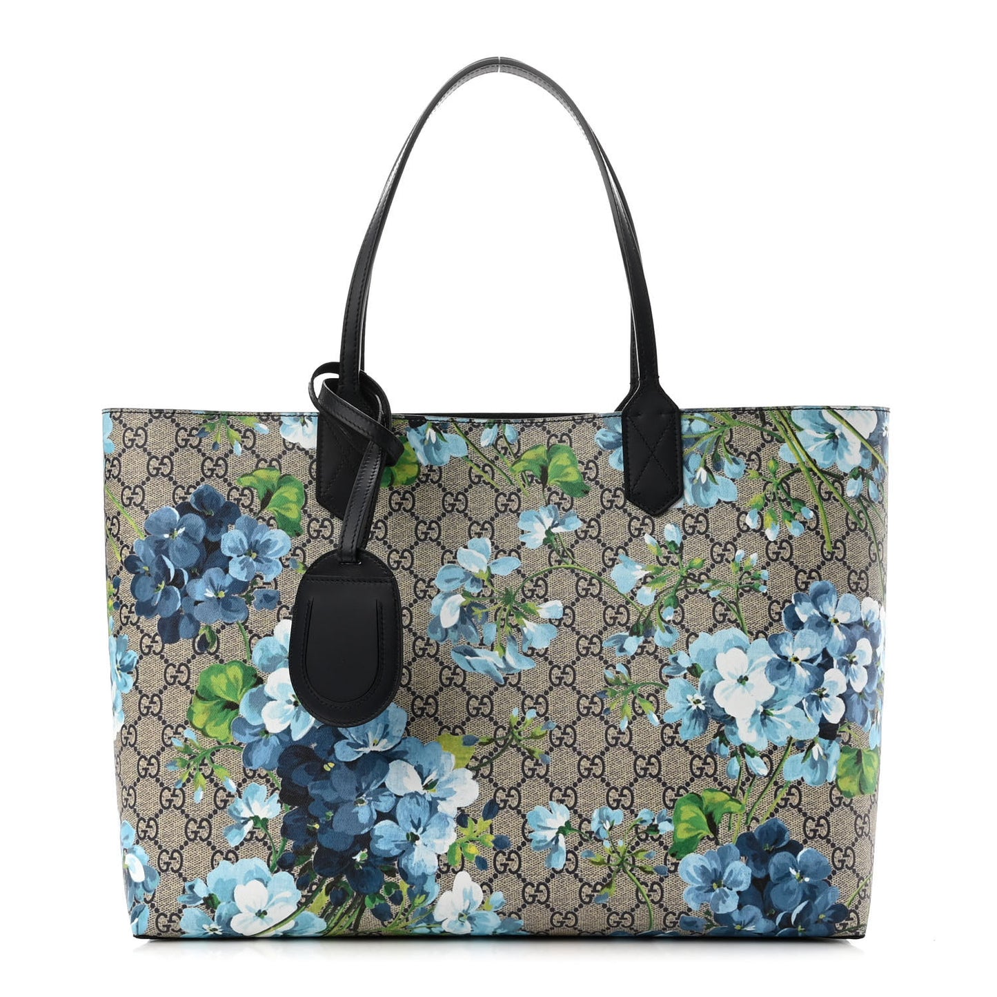 GG Supreme Monogram Blooms Medium Reversible Tote Beige Blue Navy