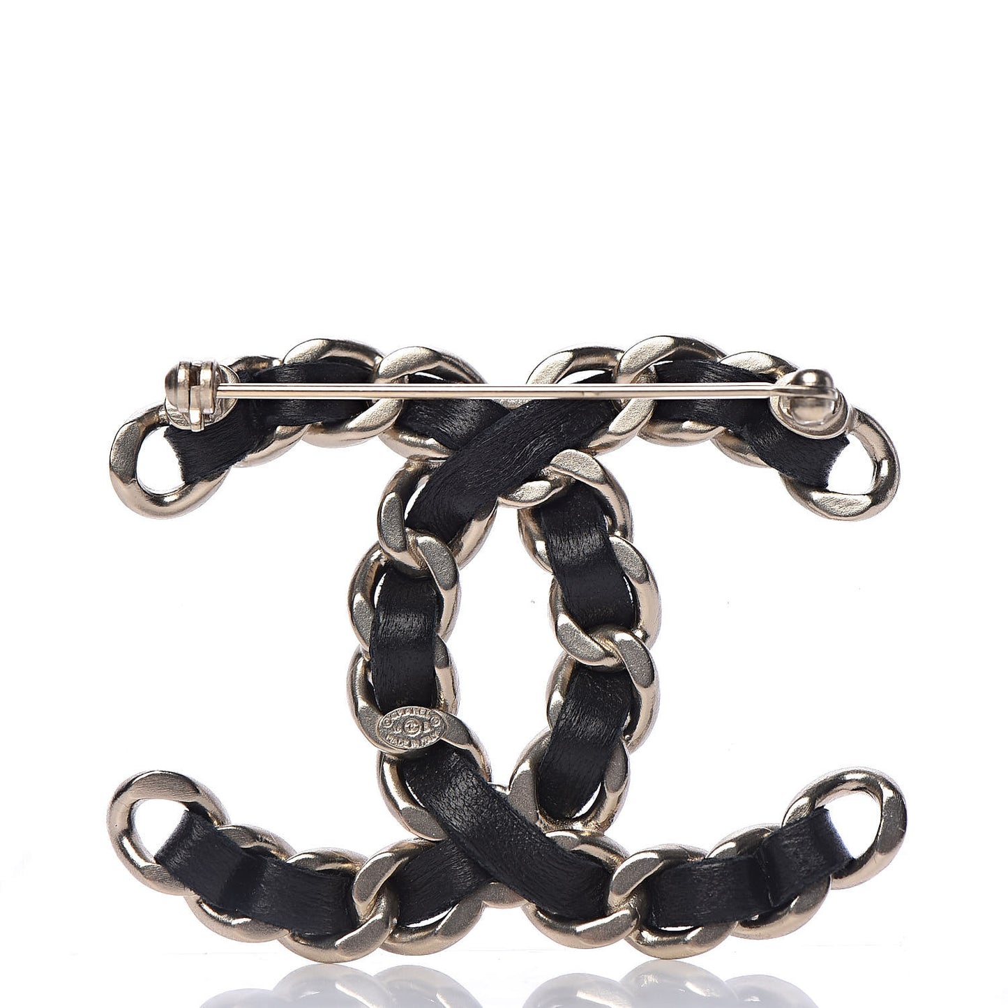 Lambskin Chain CC Brooch Black Gold