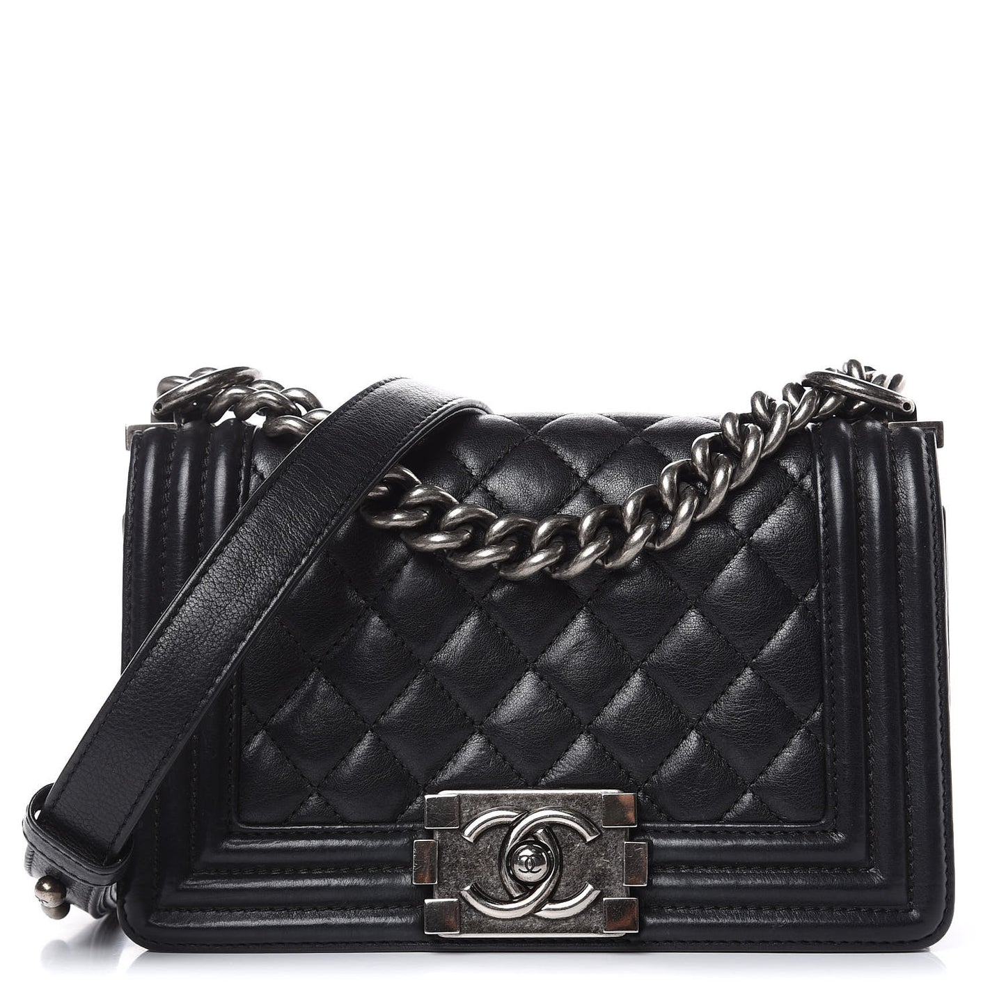 Calfskin Quilted Small Boy Flap Black