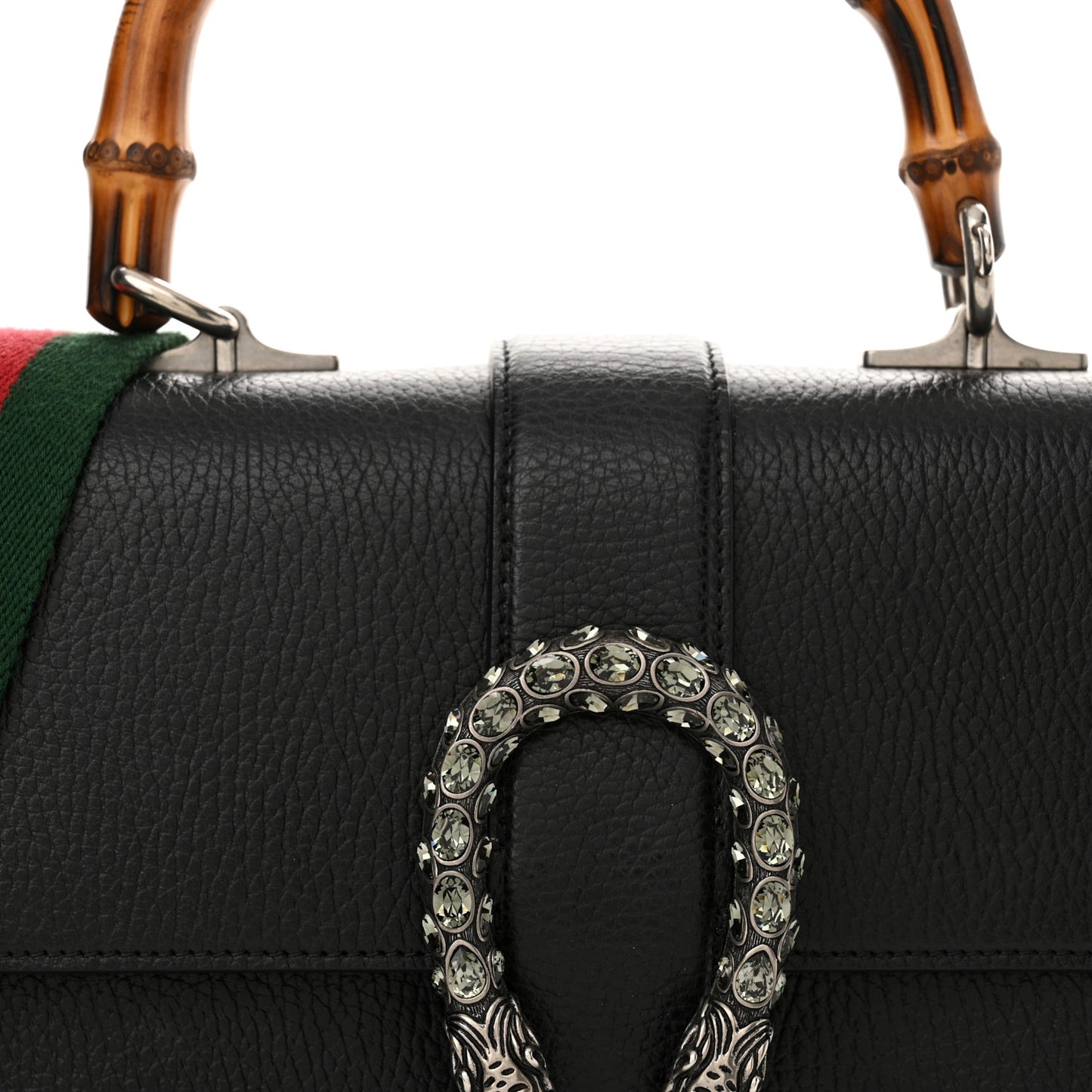 Dollar Calfskin Crystal Web Medium Dionysus Bamboo Top Handle Bag Black Black Diamond