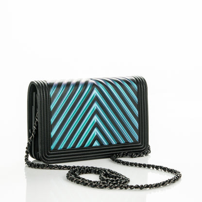 Chanel Calfskin Painted Chevron Embossed Boy Wallet On Chain WOC Black 3 of 8