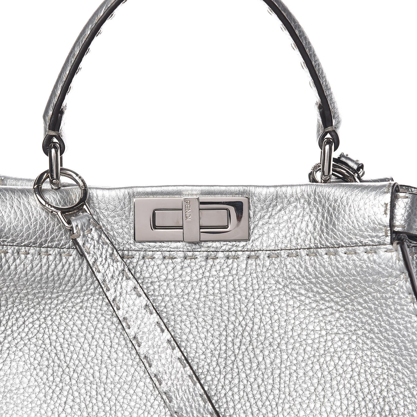 Cuoio Romano Lux Selleria Medium Peekaboo Iconic Satchel Argento